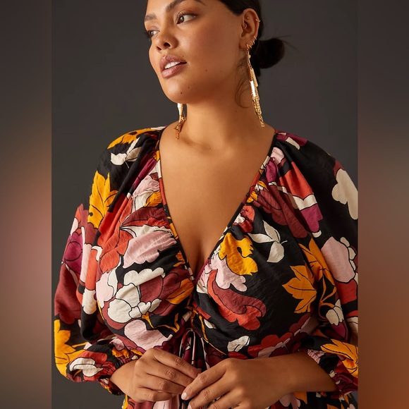 Maeve by Anthropologie Deep-V Ruched Midi Dress - Picture 2 of 10